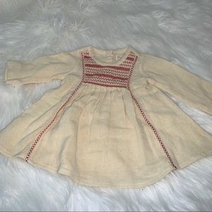 Smocked dress - long sleeve - red detail - 3-6 mo